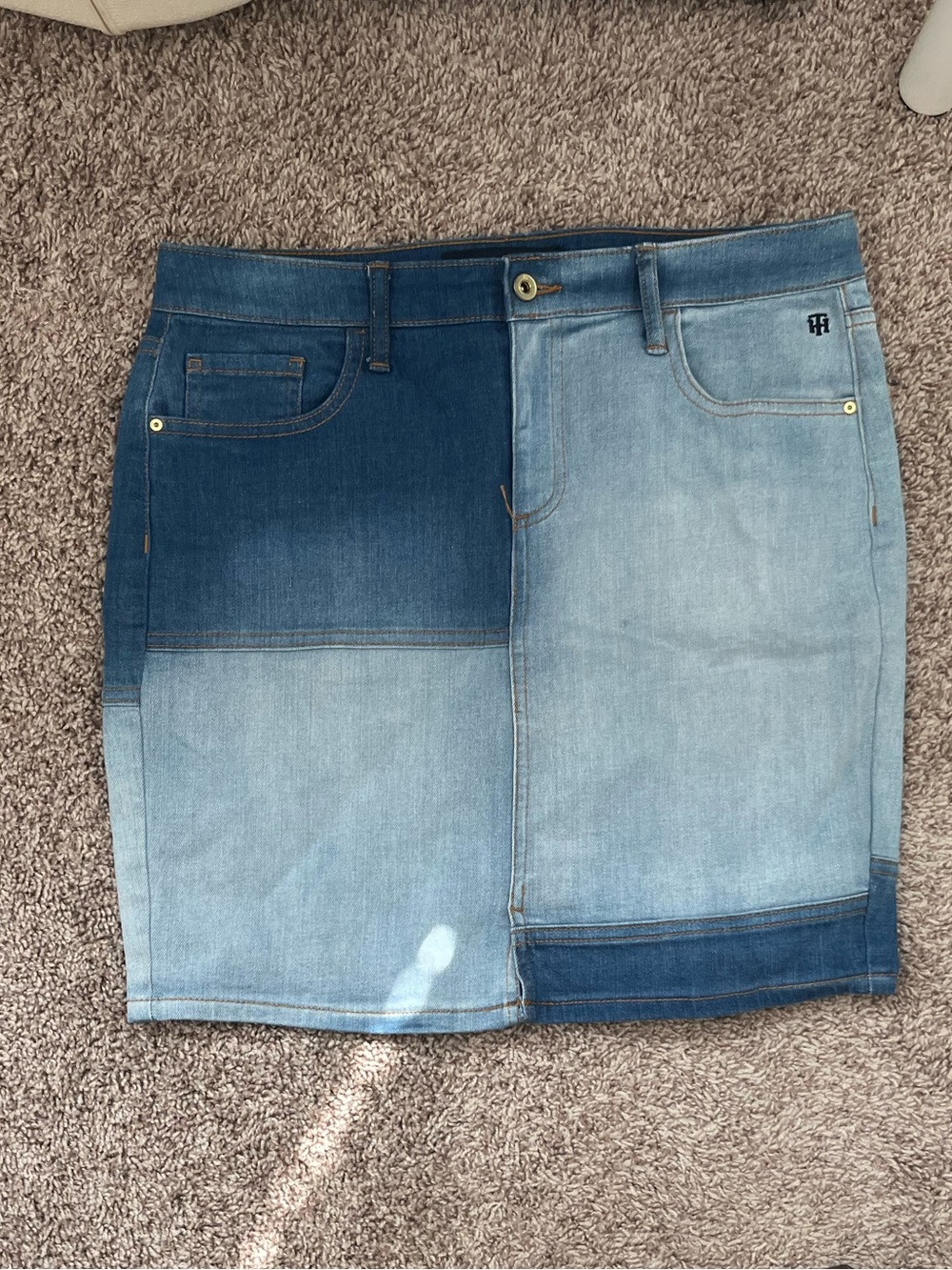 Denim Patchwork Skirt - Two-Tone Blue